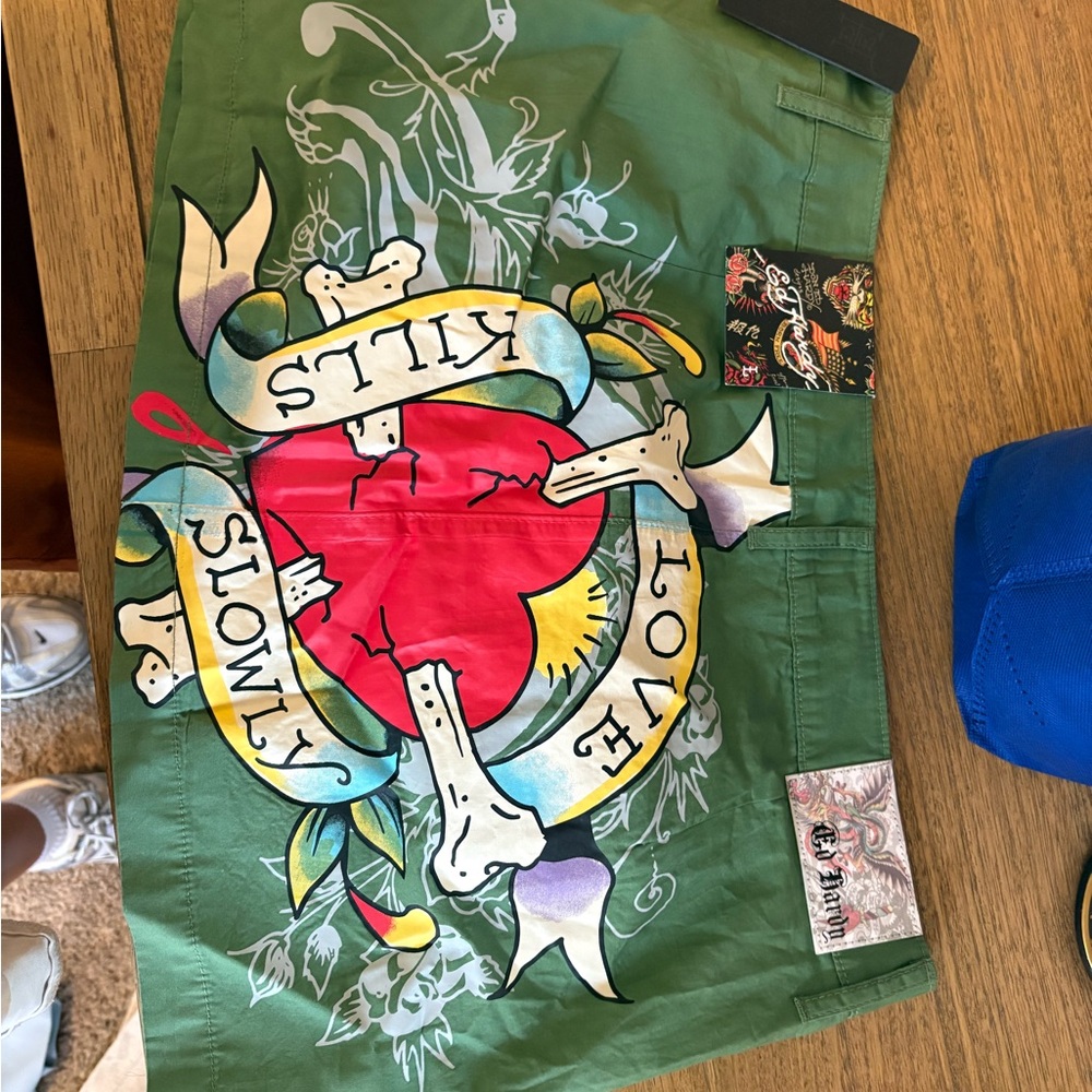 Ed Hardy Olive Graphic Cargo Shorts